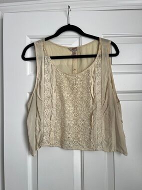 Arizona Jean Company XL Juniors Crochet-Front Sleeveless Crop Top in Cream